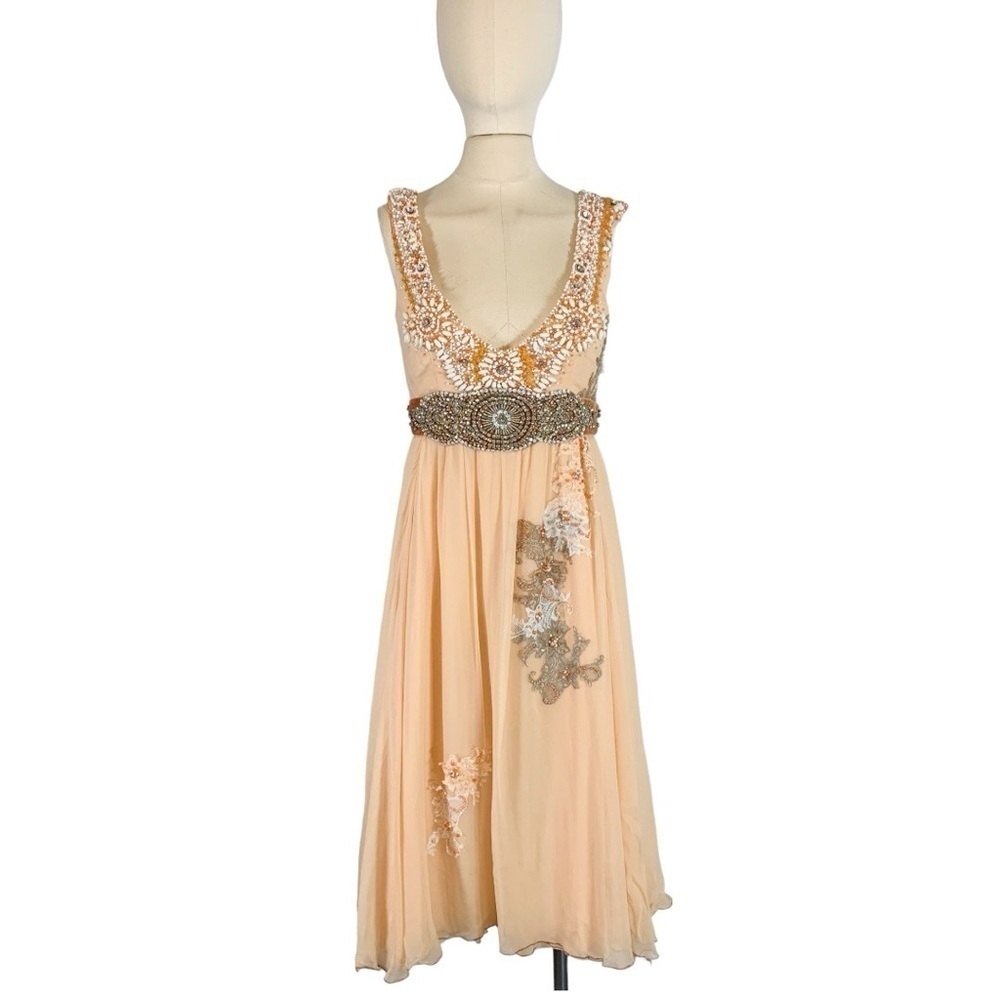 Vintage Mandalay Embellished Sleeveless Silk Chiffon Midi Dress Size 6 NEW